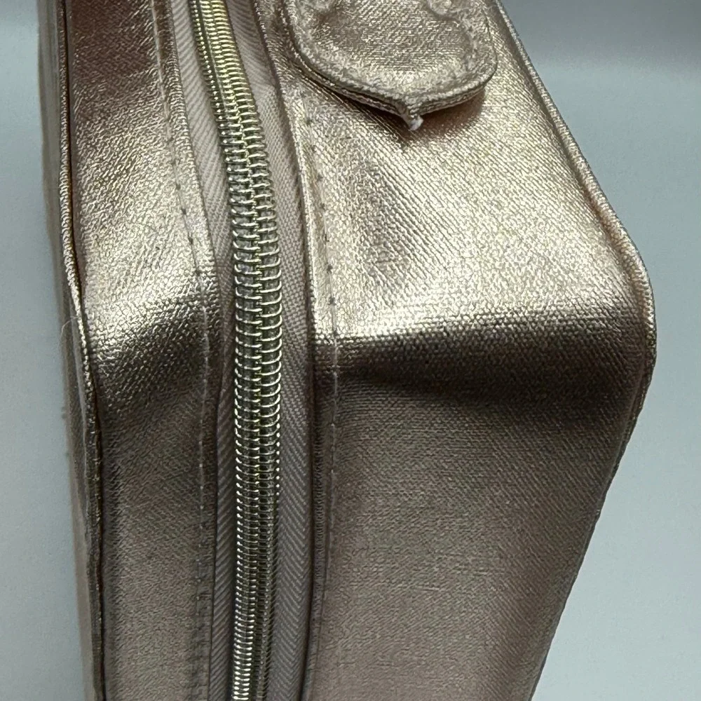 Lancome Metallic Champagne Rose Gold  Embossed Cosmetic Makeup Bag‎ Vanity Case